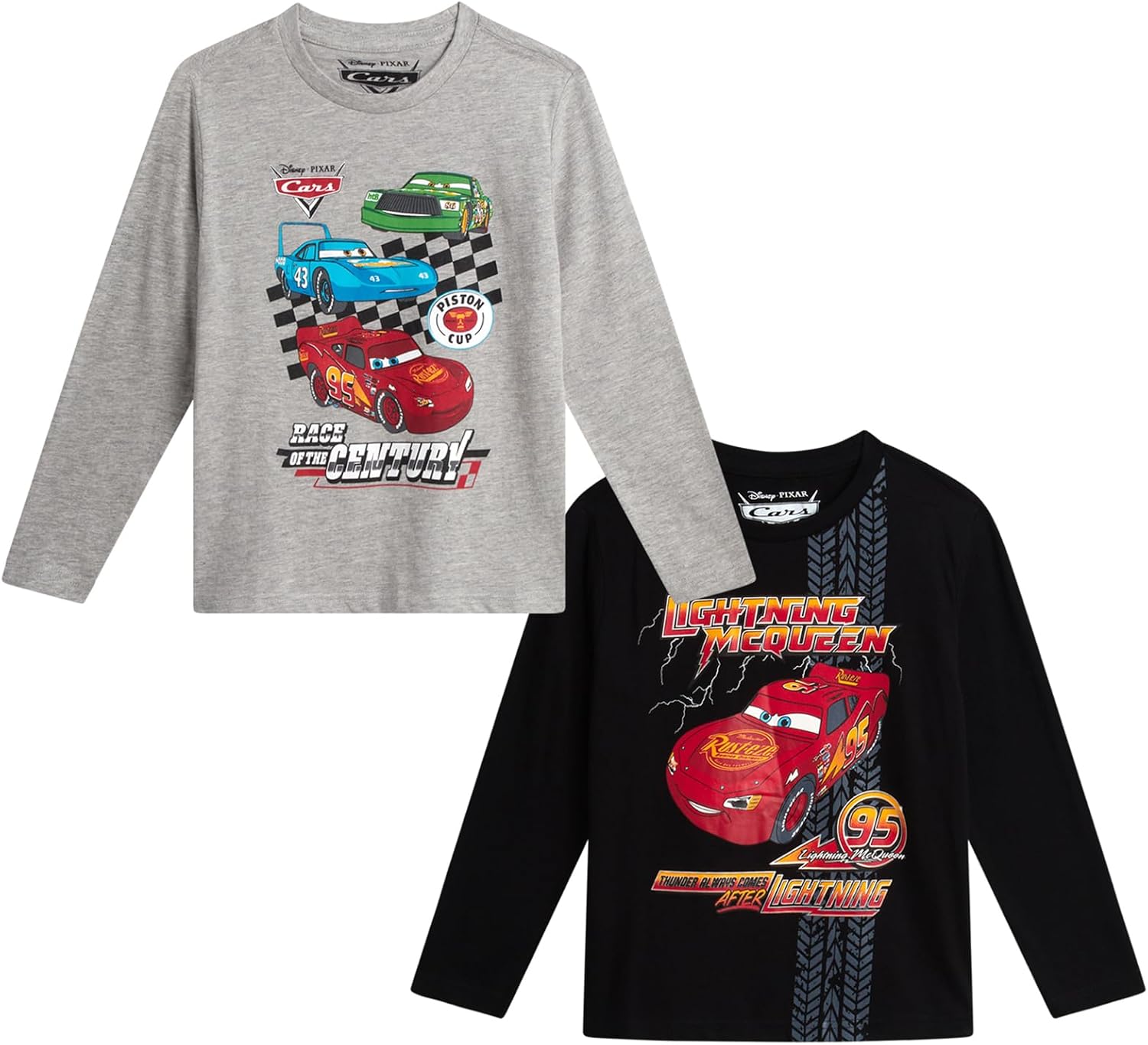 Disney Cars Lightning McQueen Boys Shirts – 2 Pack Long Sleeve or Short Sleeve Graphic Boys Tees for Toddler & Little Boy
