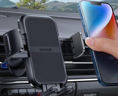 Lamicall 2025 Wider Clamp & Metal Hook Car Phone Holder Vent [Thick Cases Friendly] Phone Holders for Your Car Mount Automobile Hands Free Cradle Air Vent for iPhone 17 16 15 14 13 Pro Max Smartphone