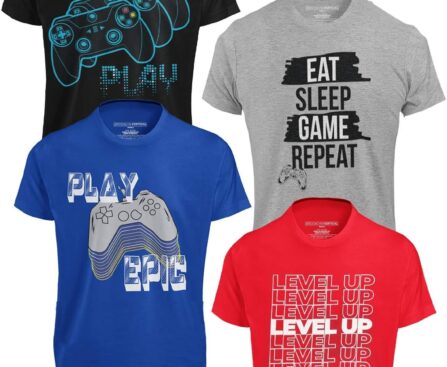 BROOKLYN VERTICAL 4-Pack Boys Short Sleeve Crew Neck T-Shirt with Chest Print | Soft Cotton Sizes 6-20