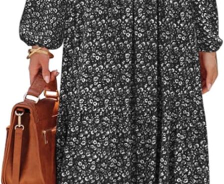 PRETTYGARDEN Women’s Fall Dresses 2025 Long Sleeve Flowy Casual Floral Maxi Dress Crew Neck Smocked Tiered Long Dress