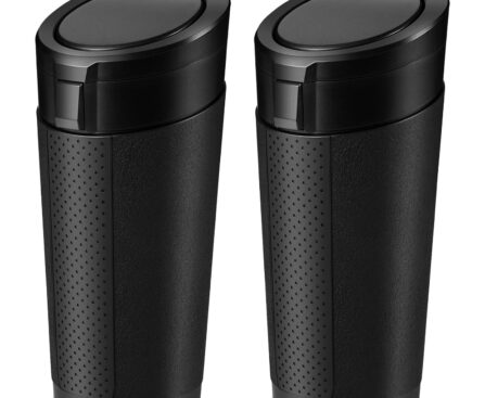 Car Trash Can Bin with Lid, 2 Packs Mini Leakproof Garbage Can for Vehicle, Cup Holder Trash Can, Small Trash Bin for Cars, Home, Bedroom, Office(Black)