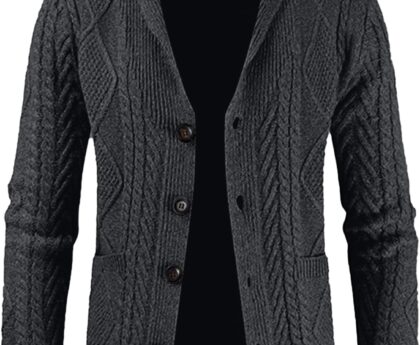 JMIERR Men’s Casual Wool Blend Cardigan Sweaters Long Sleeve Shawl Collar Buttons Down Cable Knit Sweater