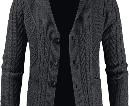 JMIERR Men’s Casual Wool Blend Cardigan Sweaters Long Sleeve Shawl Collar Buttons Down Cable Knit Sweater
