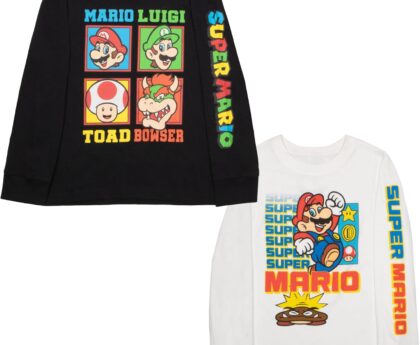 Nintendo Kids Super Mario Bros Mario & Luigi Boys Long Sleeve 2-Pack T-Shirt Bundle Set for Boys
