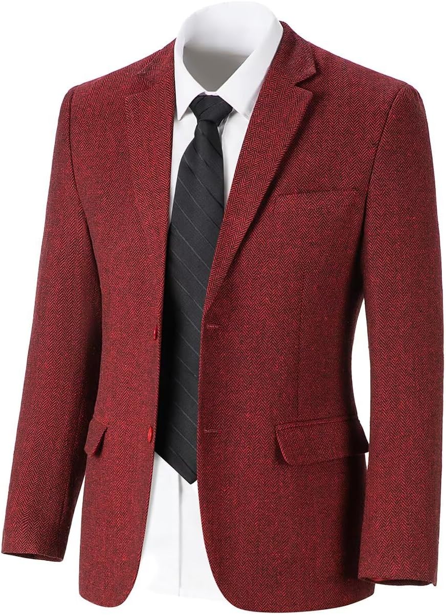Retro Tweed Men’s Suit Jackets Herringbone Slim Fit Sport Coats Blazer Prom Business Casual Men Tux Jacket Wedding Blazers