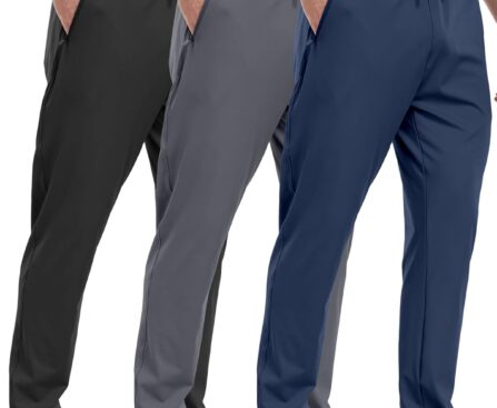 3 Pack Mens Athletic Sweatpants with Zipper Pockets,Workout Gym Joggers Pants for Men Running Jogging Pants