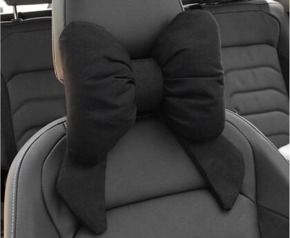 Cute Bow Car Headrest Pillow,Comfortable & Breathable Car Neck Pillows for Relief Neck Fatigue,Universal Head Rest Pillow for Cars Decoration as Birthday Gifts for Women,Girl (Black)