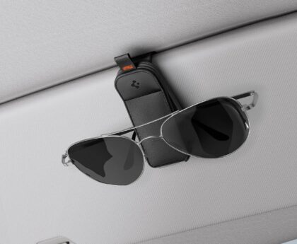 Spigen 2 Pack Magnetic Vegan Leather Sunglass Holder for Car Sun Visor – Eyeglasses, Sunglasses, Ticket Card Clip for Cars – Car Sun Visor Accessories – (Black)
