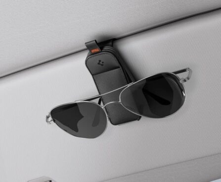 Spigen 2 Pack Magnetic Vegan Leather Sunglass Holder for Car Sun Visor – Eyeglasses, Sunglasses, Ticket Card Clip for Cars – Car Sun Visor Accessories – (Black)