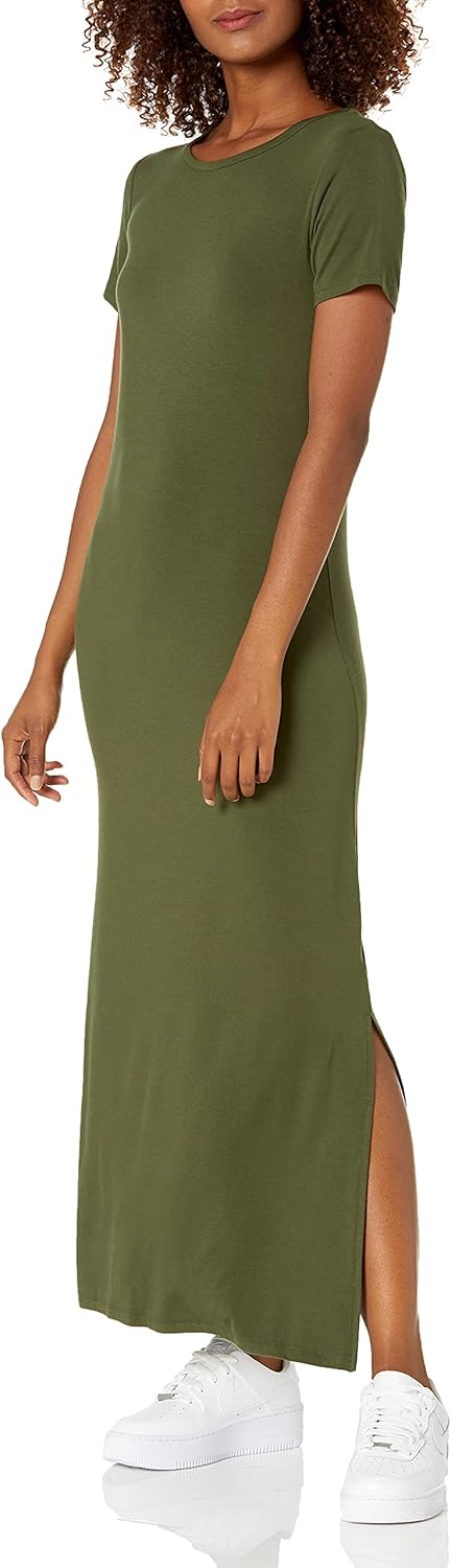 Amazon Essentials Women’s Jersey Standard-Fit Short-Sleeve Crewneck Side Slit Maxi Dress (Previously Daily Ritual)