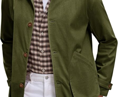 Runcati Mens Lightweight Jackets Button Down Casual Cotton Barn Jacket Vintage Military Fall Outwear with Pockets