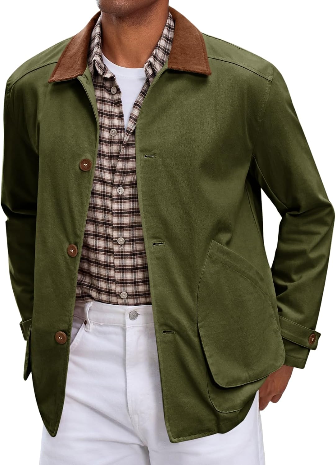 Runcati Mens Lightweight Jackets Button Down Casual Cotton Barn Jacket Vintage Military Fall Outwear with Pockets