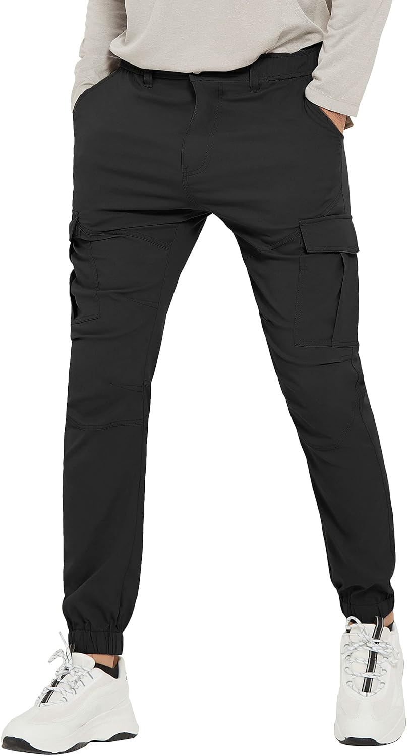 PULI Men’s Waterproof Hiking Pants, Slim Fit Cargo Joggers, Stretch Quick Dry Outdoor Pants with Pockets