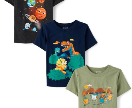The Children’s Place Baby-Boys and Toddler Dino,Animals,Sharks Short Sleeve Graphic T-Shirts,3 Pack
