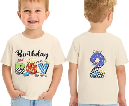 UNICOMIDEA Birthday Shirts Boy Cotton Front Cartoon Back Number Printed T-Shirt for 2-5 Years