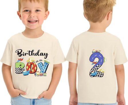 UNICOMIDEA Birthday Shirts Boy Cotton Front Cartoon Back Number Printed T-Shirt for 2-5 Years