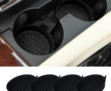 4PCS Car Cup Holder Coaster, Silicone Non-Slip Vehicle Cup Holder Insert Pads, Automotive Interior Insulation Drink Cup Mats Decor Accessories, Universal for SUV, Sedan, Truck (Black)