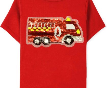 Mrocioa Toddler Boys T-Shirt Flip Sequin Tee Dinosaur Short Sleeve Shirt Truck Cotton Tops