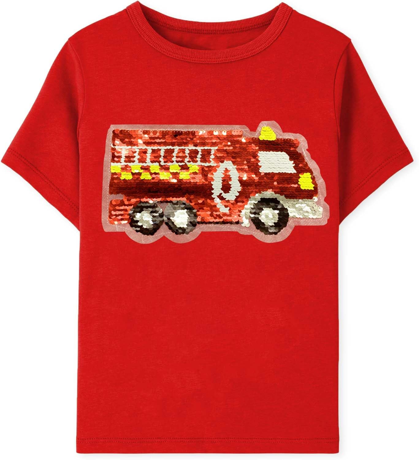 Mrocioa Toddler Boys T-Shirt Flip Sequin Tee Dinosaur Short Sleeve Shirt Truck Cotton Tops