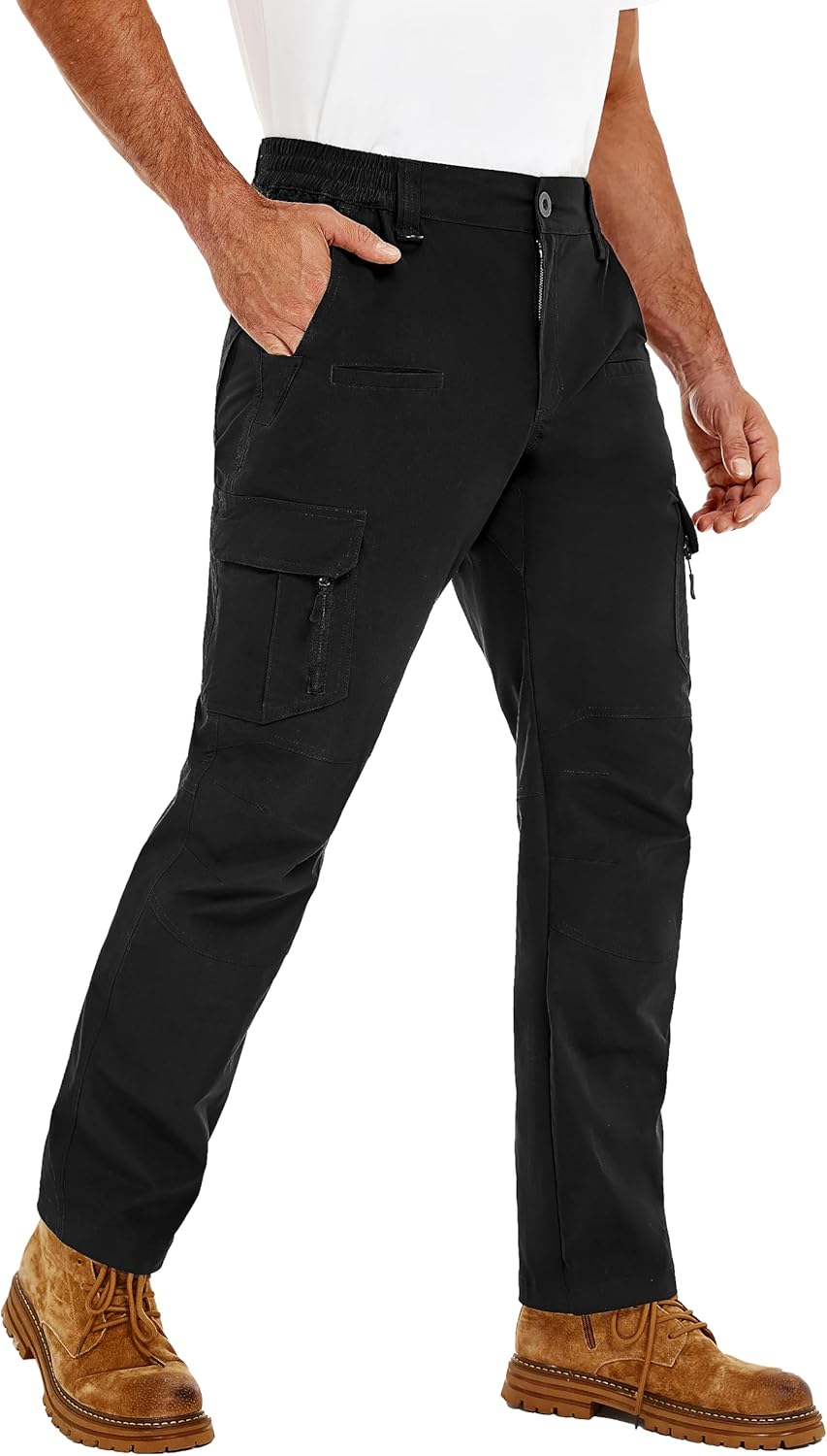 Lzzidou Men’s Ripstop Tactical Pants, Water Resistant Lightweight Cargo Pants, Outdoor Work Hiking Pants with Zipper Pockets