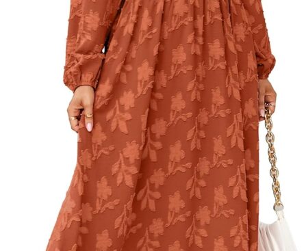 Simplee Womens Boho Floral Long Sleeve Maxi Dress V Neck Empire Waist Fall Wedding Guest Dresses with Pockets