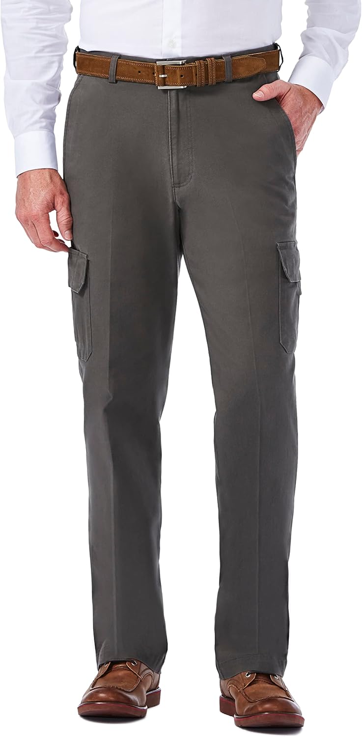 Haggar Men’s Comfort Stretch Classic Fit Flat Front Cargo Pant – Regular and Big & Tall Sizes