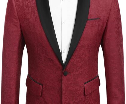 COOFANDY Men’s Floral Tuxedo Jacket Paisley Shawl Lapel Stylish Suit Blazer Jacket for Wedding, Dinner, Party, Prom