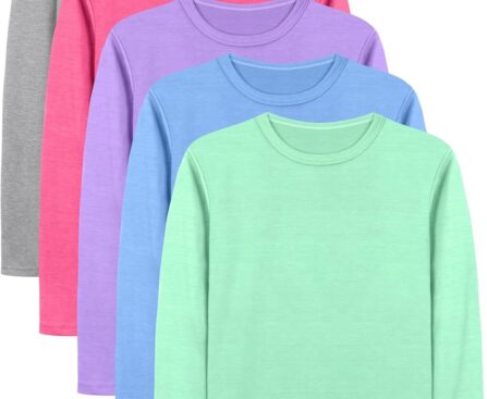 Cooraby 5 Pack Girls Long Sleeve Tees Girls’ Soft T-Shirts Kids Basic Crewneck T-Shirts Top for Teen Youth Girls, 2T-14Y