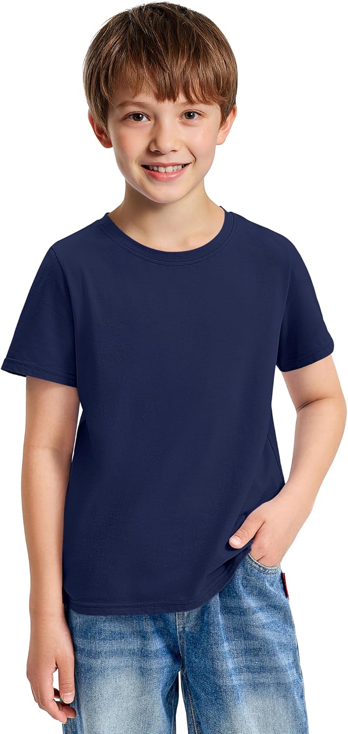 BOOPH Boys Shirts Short Sleeve T-Shirts Kids Basic Crew Neck Tops Casual Cotton Tees Clothes