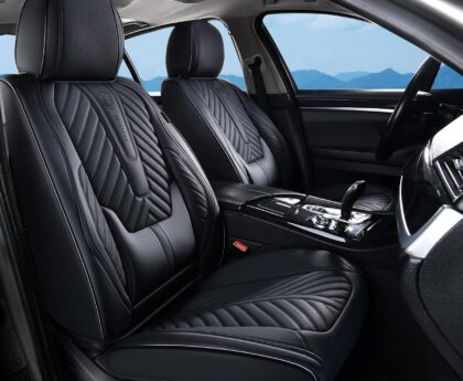 Coverado Seat Covers Front Seats, Car Seat Cover Protector with Lumbar Support, Waterproof Car Seat Cushion, Nappa Leather Black Seat Covers Carseat Cover Universal Fit for Most Cars