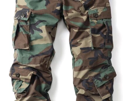 Men’s Camo Cargo Work Pants Ripstop Lightweight Wild Army Military BDU Outdoor Trousers with 8 Pocktets (No Belt)