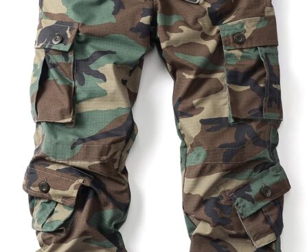 Men’s Camo Cargo Work Pants Ripstop Lightweight Wild Army Military BDU Outdoor Trousers with 8 Pocktets (No Belt)