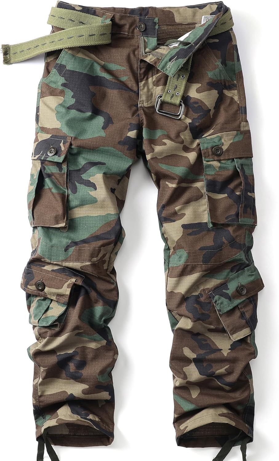 Men’s Camo Cargo Work Pants Ripstop Lightweight Wild Army Military BDU Outdoor Trousers with 8 Pocktets (No Belt)