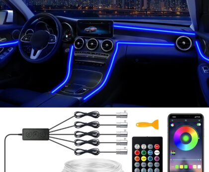 Interior Car LED Strip Lights, RGB 5 in 1 Ambient Lighting Kits with 236 inches Fiber Optic, 16 Million Colors Music Sync USB Car Interior Lights with Wireless APP/Button/RF Remote Control (5 in 1)