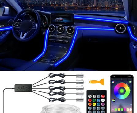 Interior Car LED Strip Lights, RGB 5 in 1 Ambient Lighting Kits with 236 inches Fiber Optic, 16 Million Colors Music Sync USB Car Interior Lights with Wireless APP/Button/RF Remote Control (5 in 1)