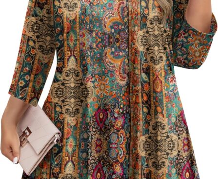 IN’VOLAND Plus Size Tops for Women 3/4 Sleeve Shirts Tunic Tops to Wear with Leggings Loose Fit Summer Fall Clothes