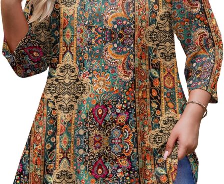 IN’VOLAND Plus Size Tops for Women 3/4 Sleeve Loose Shirts to Wear with Leggings Summer Fall 2025 Clothes