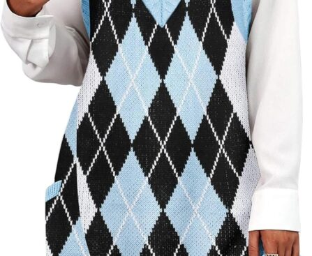 Zeagoo Womens Sweater Vest Dress Pattern Knitted Pullovers Sweaters V Neck Tank Sweater Dress with Pockets