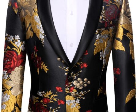 Barry. Wang Men’s Sport Coats & Blazers Flower Suit Jacket 1 Button Paisley Tuxedo Mardi Gras Carnival Parade Gift