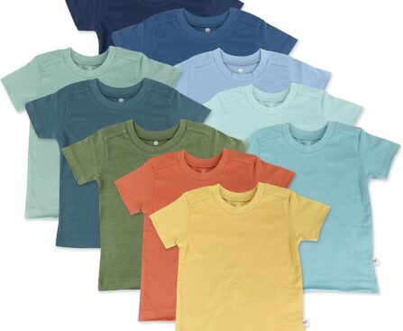 HonestBaby 10-Pack Short Sleeve T-shirts 100% Organic Cotton Baby, Toddler, Little Kids, Boys, Girls, Unisex