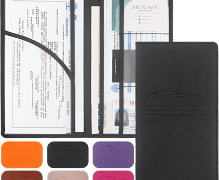 Premium Car Registration & Insurance Card Holder with Magnetic Shut, Vehicle Glove Box Car Organizer – For Documents, Cards, License (Black)