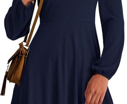 PRETTYGARDEN Womens Long Sleeve Mini Dress 2025 Fall Trendy Crewneck Ribbed Knit Soft A Line Flowy Summer Formal Dresses