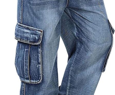Yeokou Men’s Casual Loose Hip Hop Denim Work Pants Jeans with Cargo Pockets