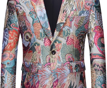 UNINUKOO Mens Blazer Printed Suit Jacket 1 Button Slim Fit Floral Dinner Sport Coat Blazers