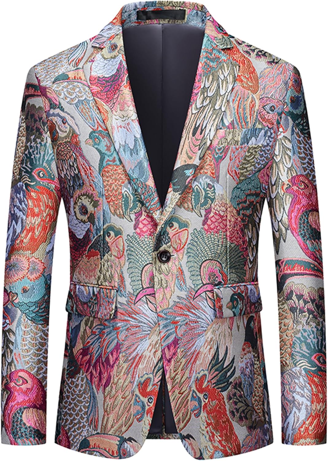 UNINUKOO Mens Blazer Printed Suit Jacket 1 Button Slim Fit Floral Dinner Sport Coat Blazers