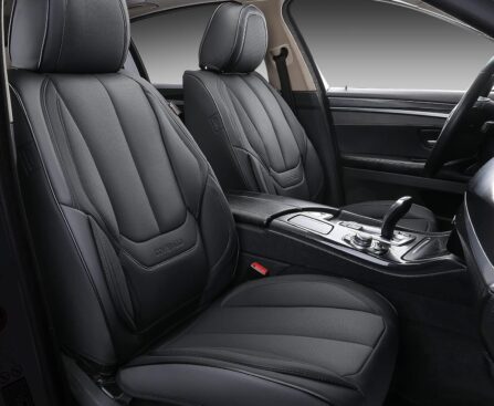 Coverado Seat Covers Full Set, Black Seat Covers for Cars 5 Seats, Car Seat Protector, Waterproof Nappa Leather Car Seat Cushion, Front and Rear Car Seat Cover Fit for Most Sedans SUV Pick-up Truck