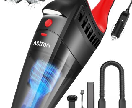 AstroAI Car Vacuum Cleaner, Portable Handheld Vacuum and Car Accessories, 16.4 Ft Cord-12V DC Power, LED Light, w/3 Attachments，Auto Accessories Kit for Interior Detailing for Quick Cleaning (Red)