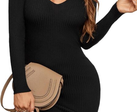 Blooming Jelly Womens Long Sleeve Sweater Dress Sexy Cut Out Bodycon Mini Fall Dress Trendy Ribbed Ladies Winter Sweater