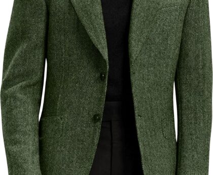 Mens Blazer Retro Herringbone Tweed Suit Jacket Men Wool Blend 2 Button Peak Lapel Men Sport Coats for Wedding Prom