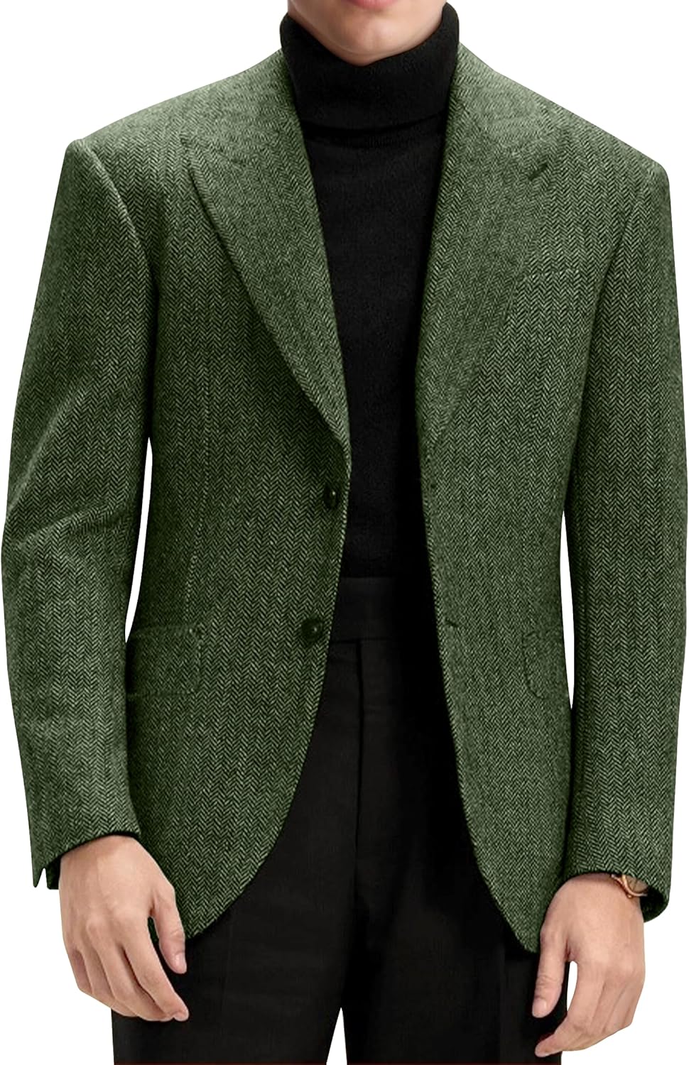 Mens Blazer Retro Herringbone Tweed Suit Jacket Men Wool Blend 2 Button Peak Lapel Men Sport Coats for Wedding Prom